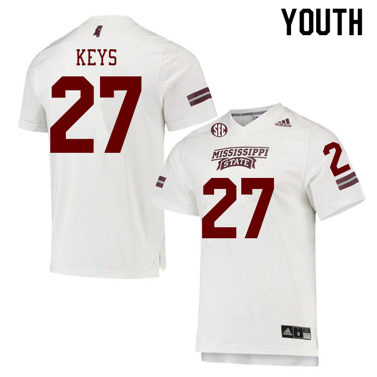 Youth #27 Chris Keys Mississippi State Bulldogs College Football Jerseys Stitched Sale-White - Click Image to Close